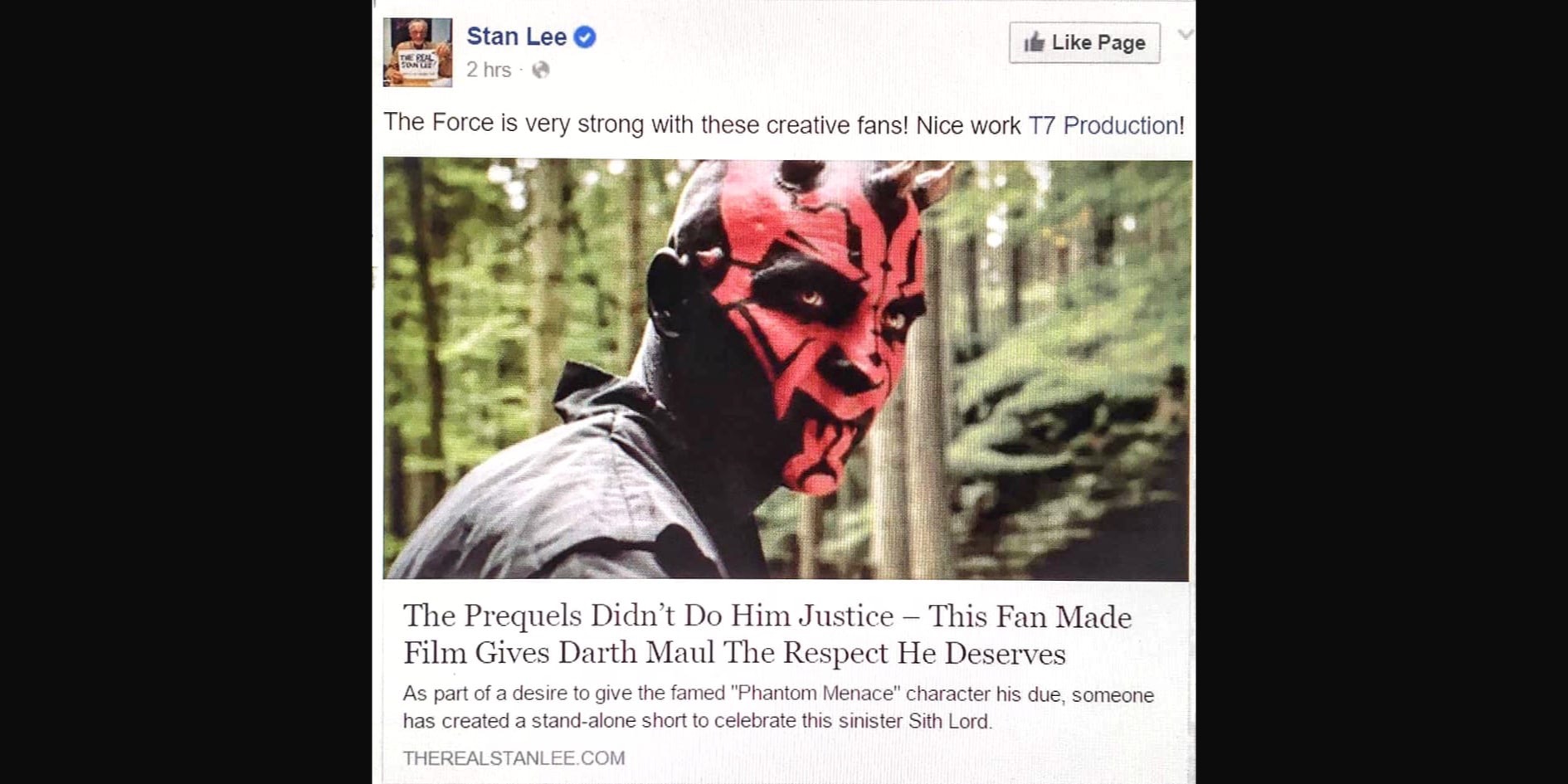 Kommentar von Stan Lee zum Film Darth Maul: Apprentice