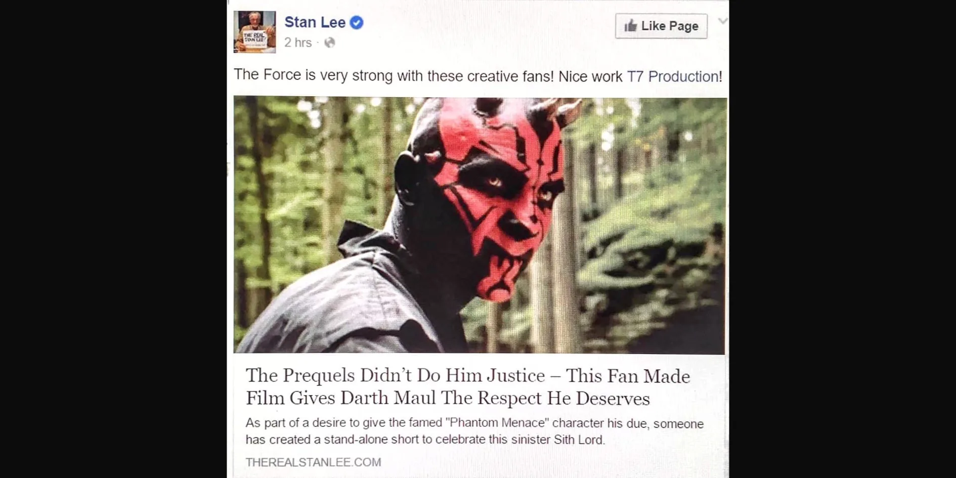 Kommentar von Stan Lee zum Film Darth Maul: Apprentice